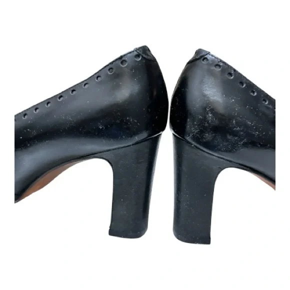 Vintage Anne Klein Black All Leather Wingtip Oxford Pumps Square Toe Italy 6 - Picture 12 of 16